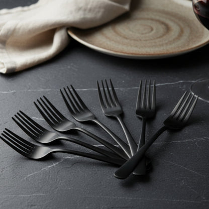6pc Satinless Steel Black Fork - 20cm