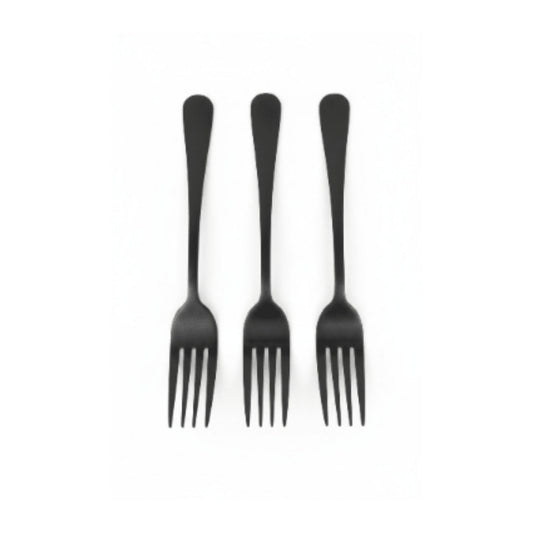6pc Satinless Steel Black Fork - 20cm