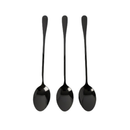 6pc Stainless Steel Black Long Teaspoon - 19.5cm