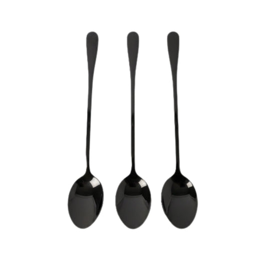6pc Stainless Steel Black Long Teaspoon - 19.5cm