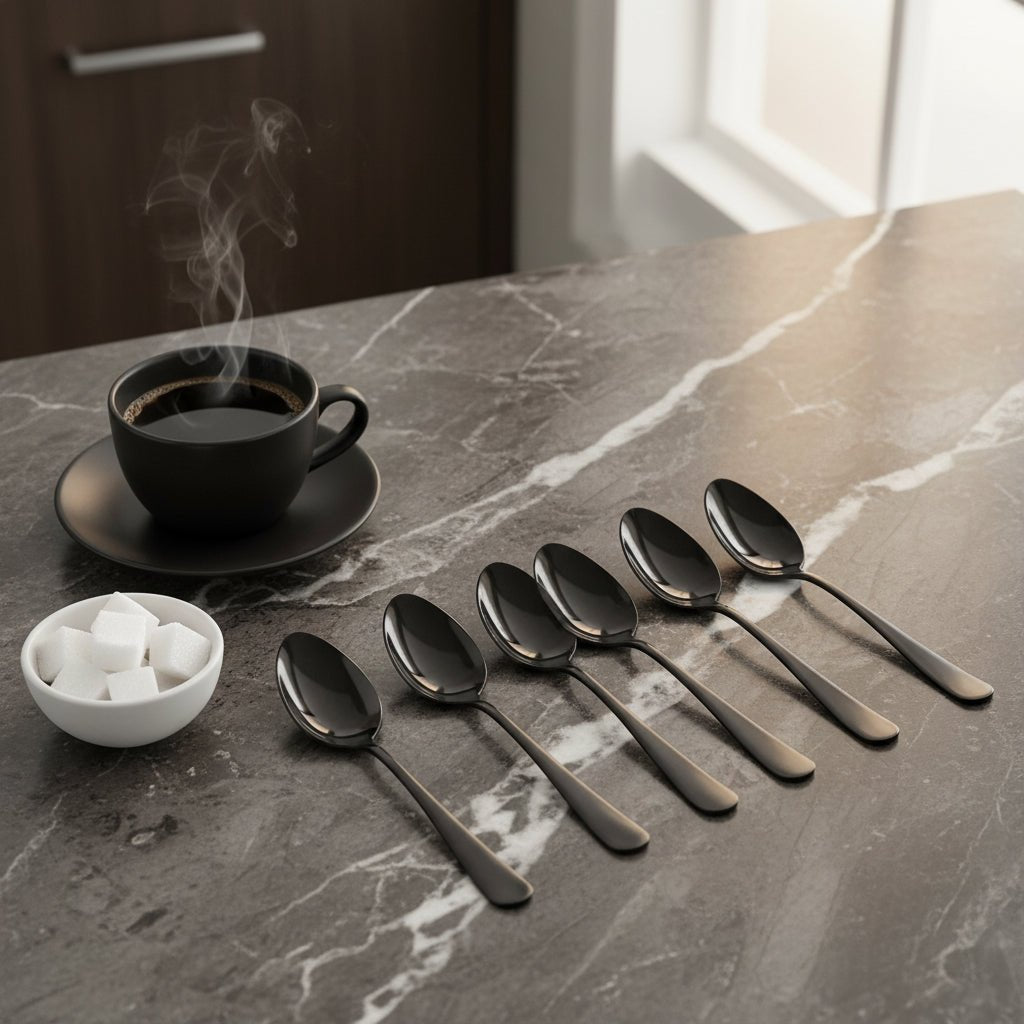 6pc Stainless Steel Black Teaspoon - 14cm