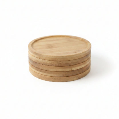 6pc Wooden Coaster Set – 9cm Round Natural Wood Drink Coasters