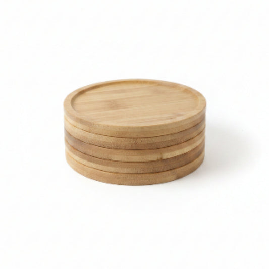 6pc Wooden Coaster Set – 9cm Round Natural Wood Drink Coasters