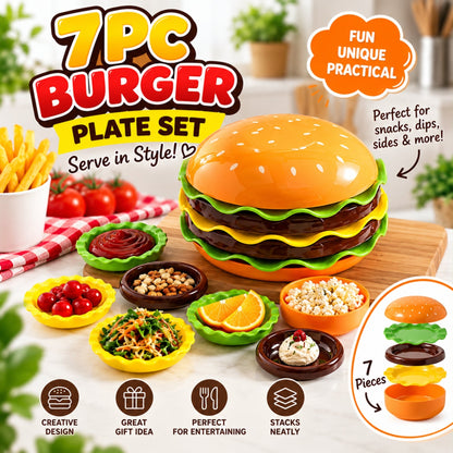 7 Piece Burger Plate Set – Stackable Burger-Themed Dinner Set