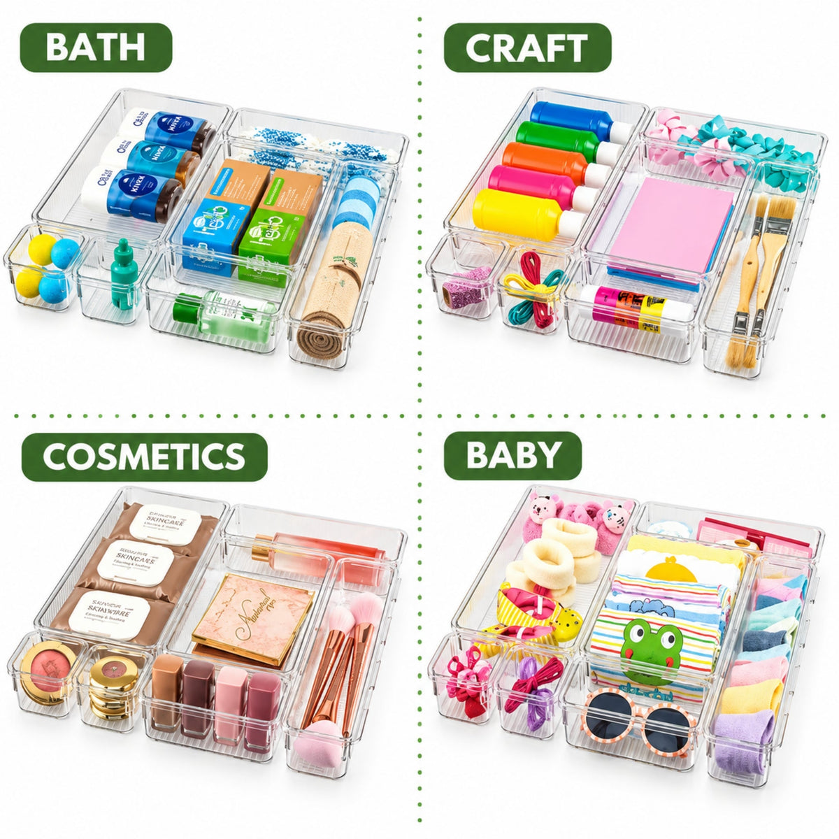 7 Piece Drawer Organizer Set – Multi-Size Storage Organizers With Modular Design – Clear