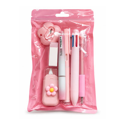 7 Piece Stationery Set – Complete Writing & School Essentials Set – Pink