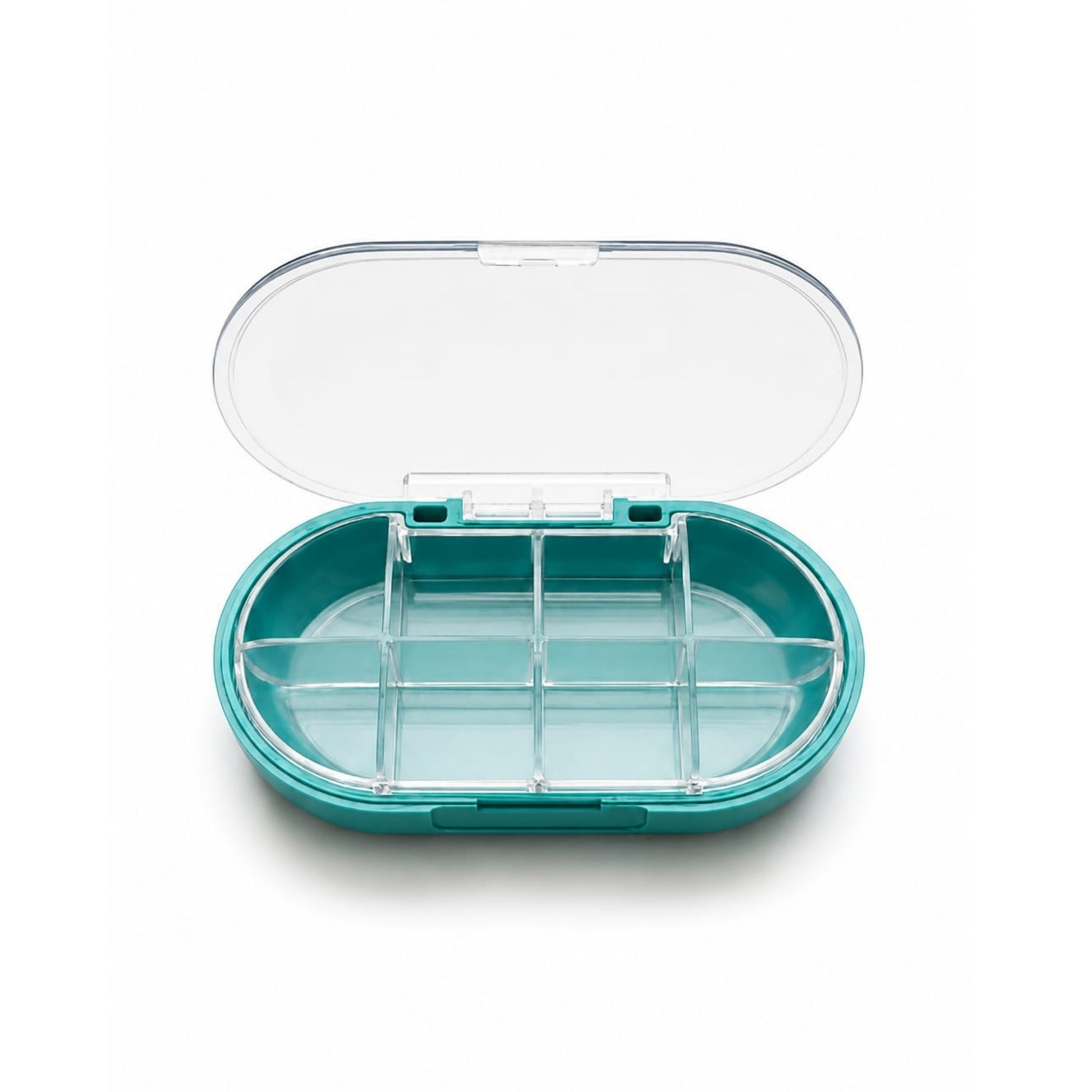 8-Grid Weekly Pill Organizer Medicine Box – Portable Tablet Storage Case – Blue On White Background