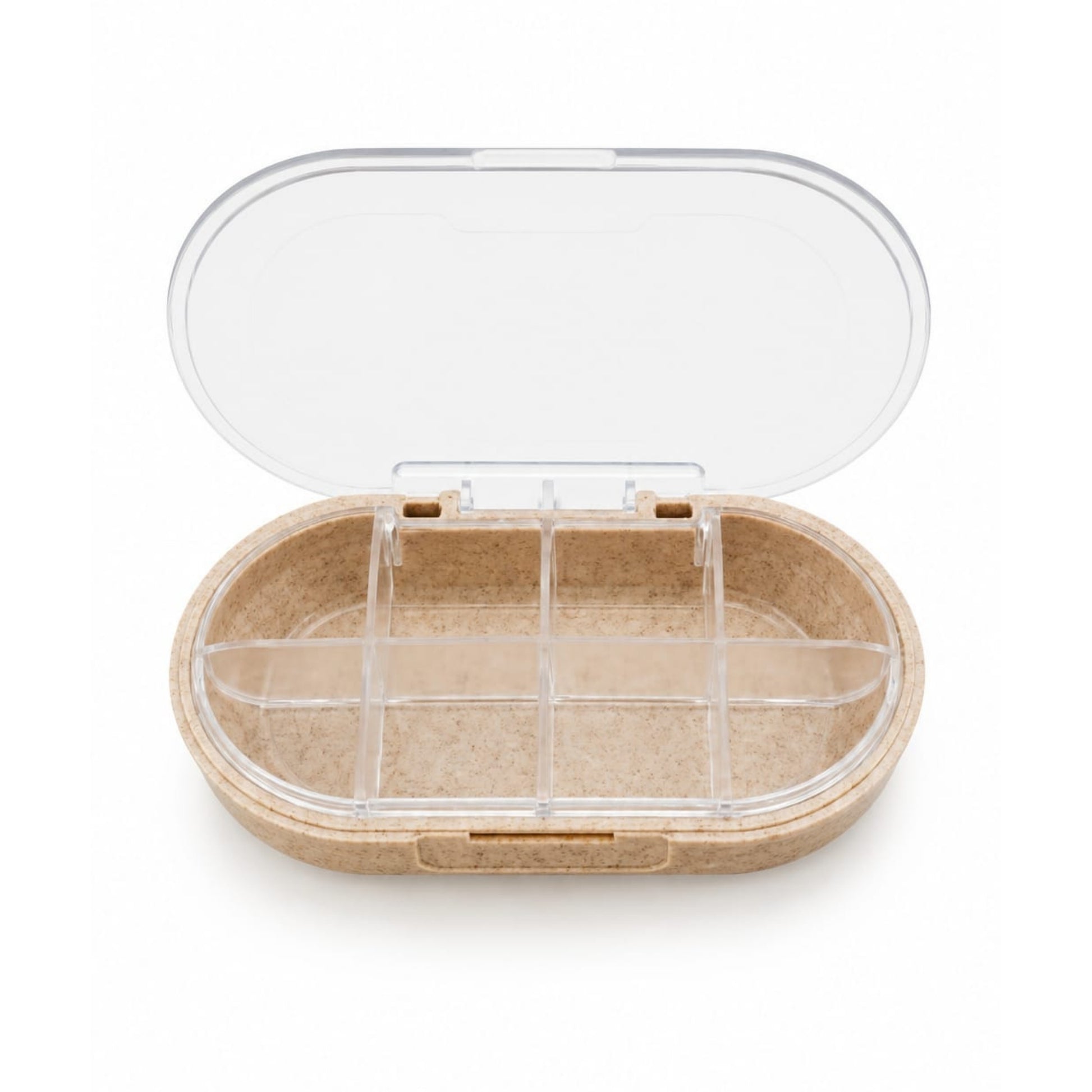 8-Grid Weekly Pill Organizer Medicine Box – Portable Tablet Storage Case – Cream On White Background