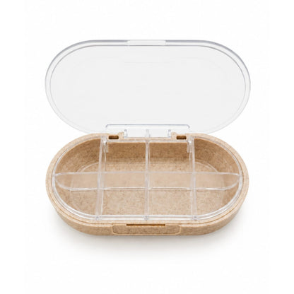 8-Grid Weekly Pill Organizer Medicine Box – Portable Tablet Storage Case – Cream On White Background