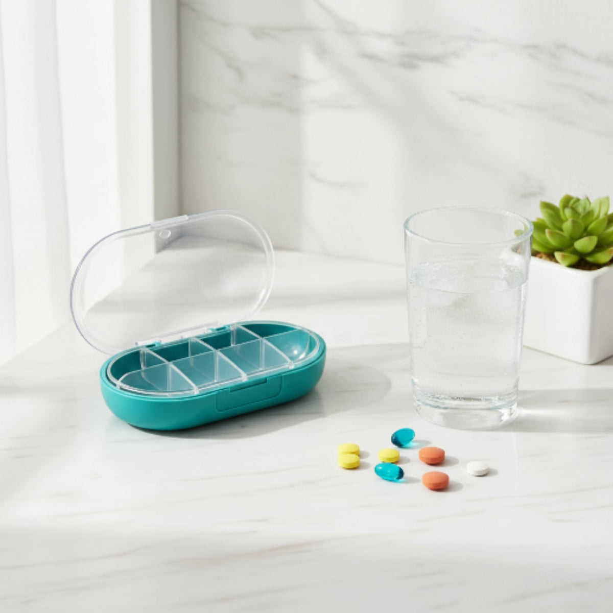 8-Grid Weekly Pill Organizer Medicine Box – Portable Tablet Storage Case – Blue