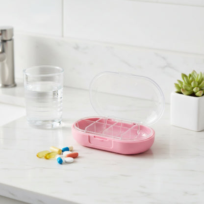 8-Grid Weekly Pill Organizer Medicine Box – Portable Tablet Storage Case – Pink