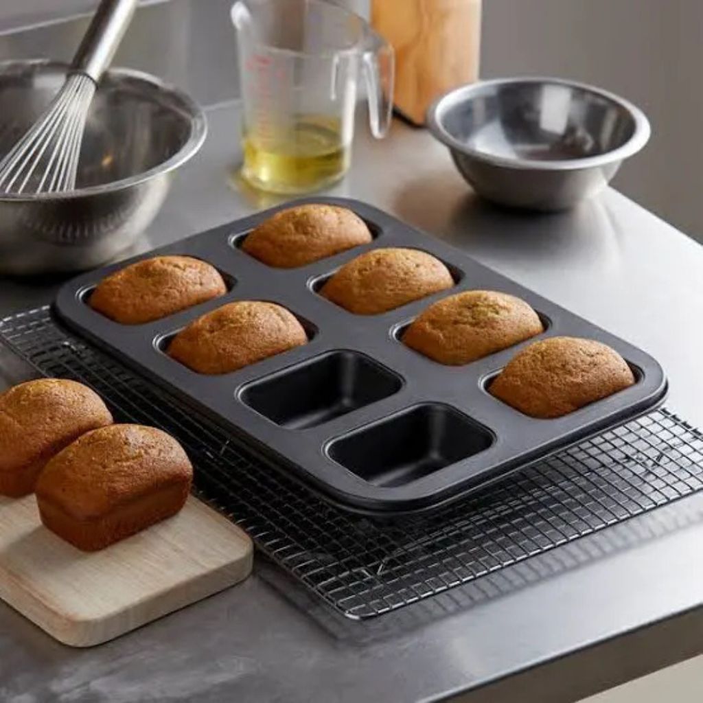8 Slot Non-Stick Mini Loaf Pan - Carbon Steel Baking Tray