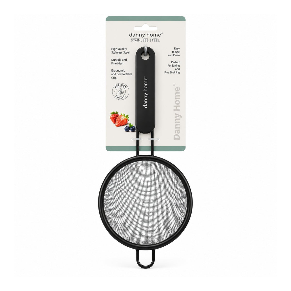 8cm Danny Home Stainless Steel Fine Mesh Sifter – Flour Sieve With Fine Mesh Design – Black