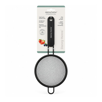 8cm Danny Home Stainless Steel Fine Mesh Sifter – Flour Sieve With Fine Mesh Design – Black