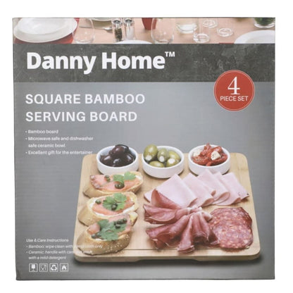 Danny Home Square Bamboo Serving Board With Bowls