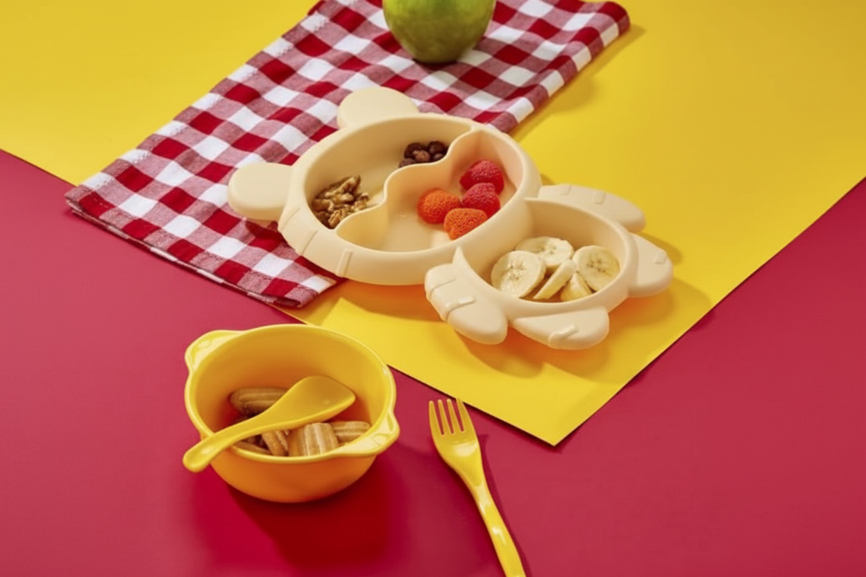 Qlux Plastic Divided Plate with Bowl and Cutlery