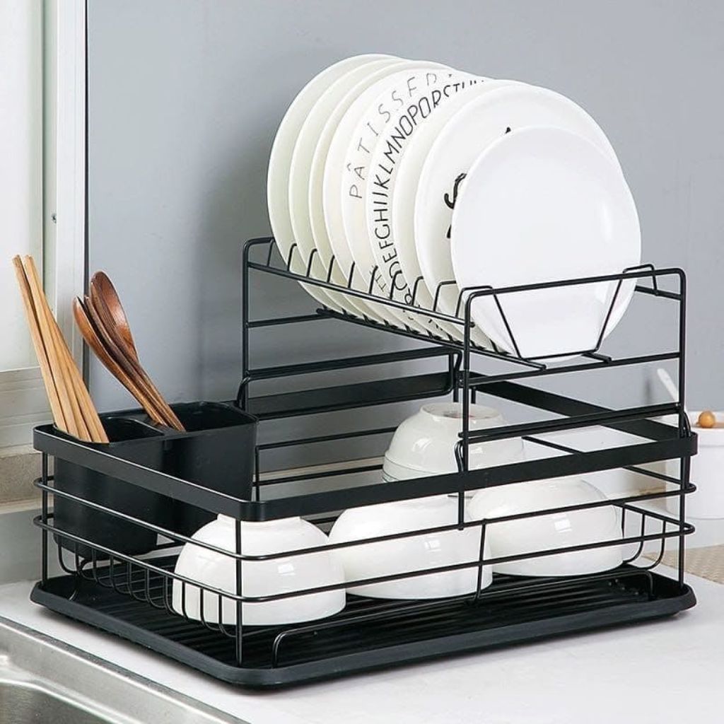 Large 2 Tier Black Dish Rack