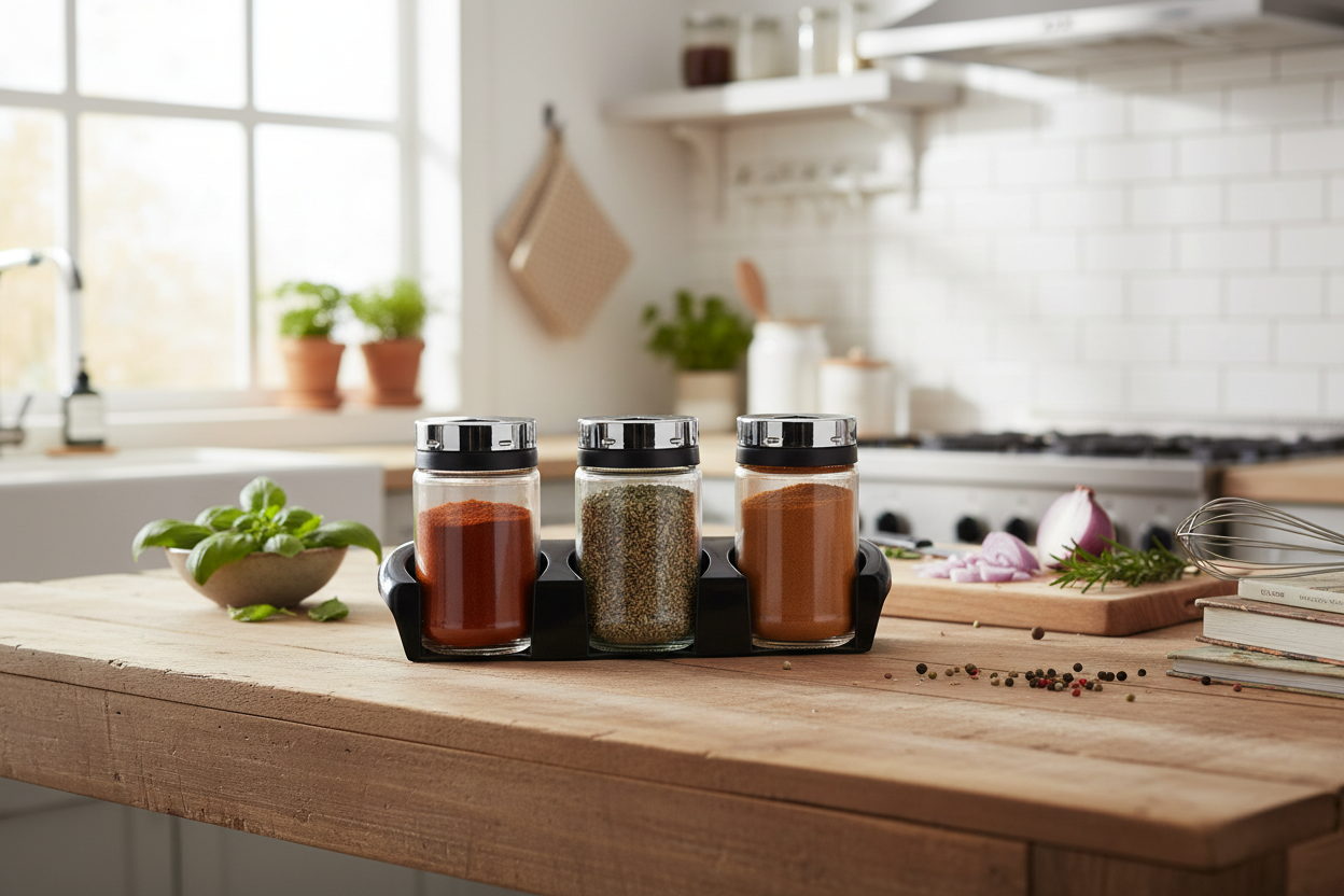 Qlux 3pc Spice Bottle Set With Base