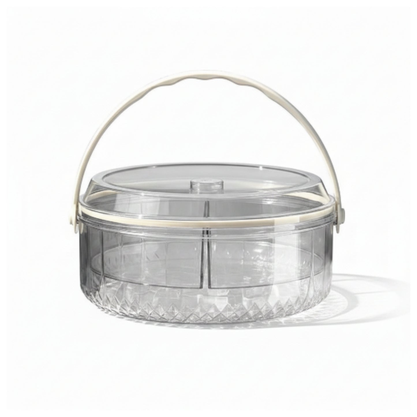 6 compartment round acrylic Snack Box With Ice Column On White Background