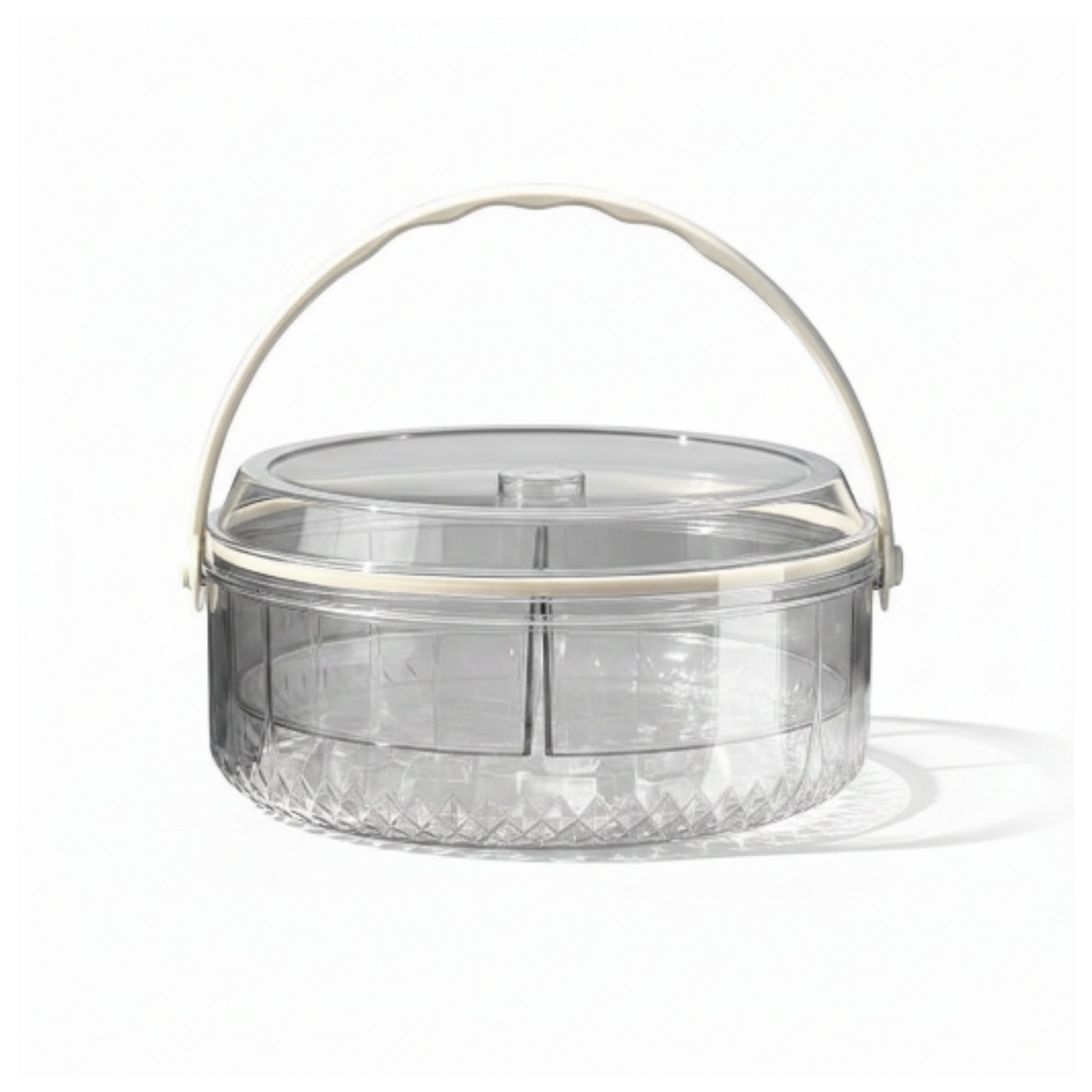 6 compartment round acrylic Snack Box With Ice Column On White Background