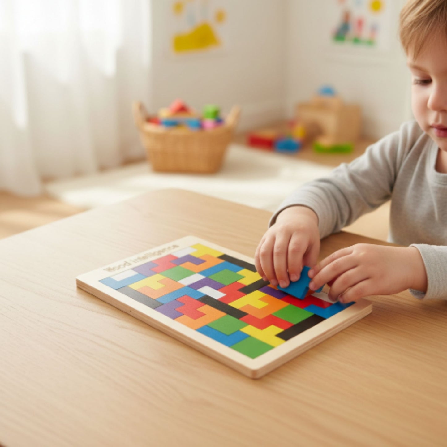 Wooden Tetris IQ Puzzle Board - Educational Brain Training Game