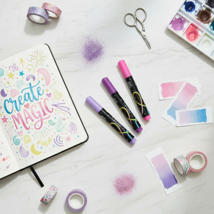 Metallic Glitter Brush Marker Pen Set - Art, Journaling & Craft Supplies