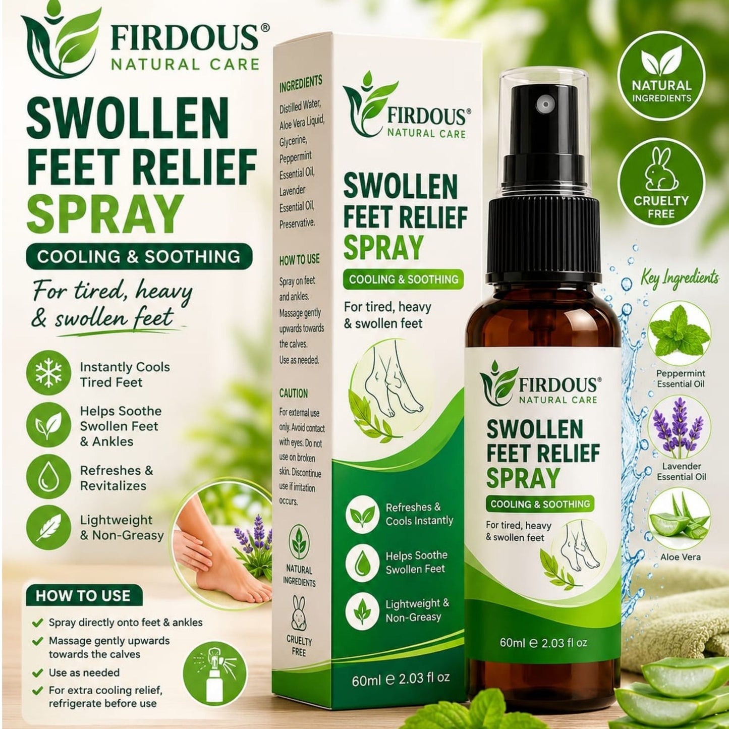 Firdous Foot Relief Spray 60ml – Soothing Cooling Spray for Swollen & Tired Feet