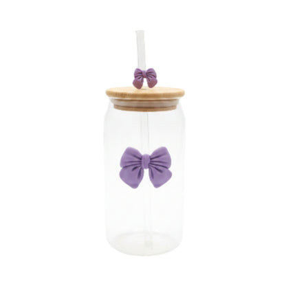 Glass Can With Bow And Straw