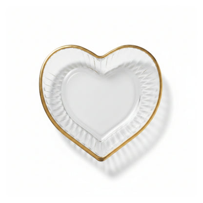 12pc Heart Gold Rim Dessert Bowl & Saucer Set – Elegant Glass Serving Set for Tea, Desserts & Special Occasions