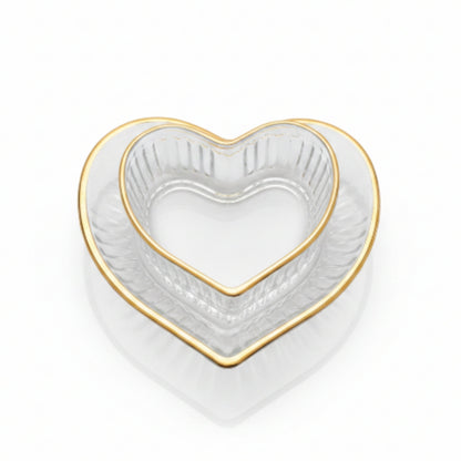 12pc Heart Gold Rim Dessert Bowl & Saucer Set – Elegant Glass Serving Set for Tea, Desserts & Special Occasions