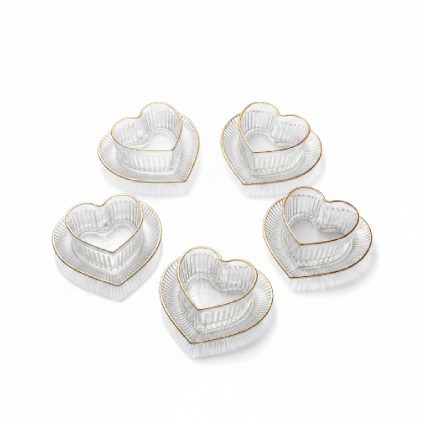 12pc Heart Gold Rim Dessert Bowl & Saucer Set – Elegant Glass Serving Set for Tea, Desserts & Special Occasions