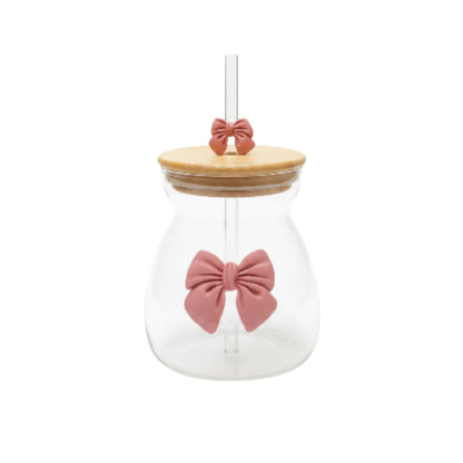 Glass Belly Cup With Lid And Straw - Pink