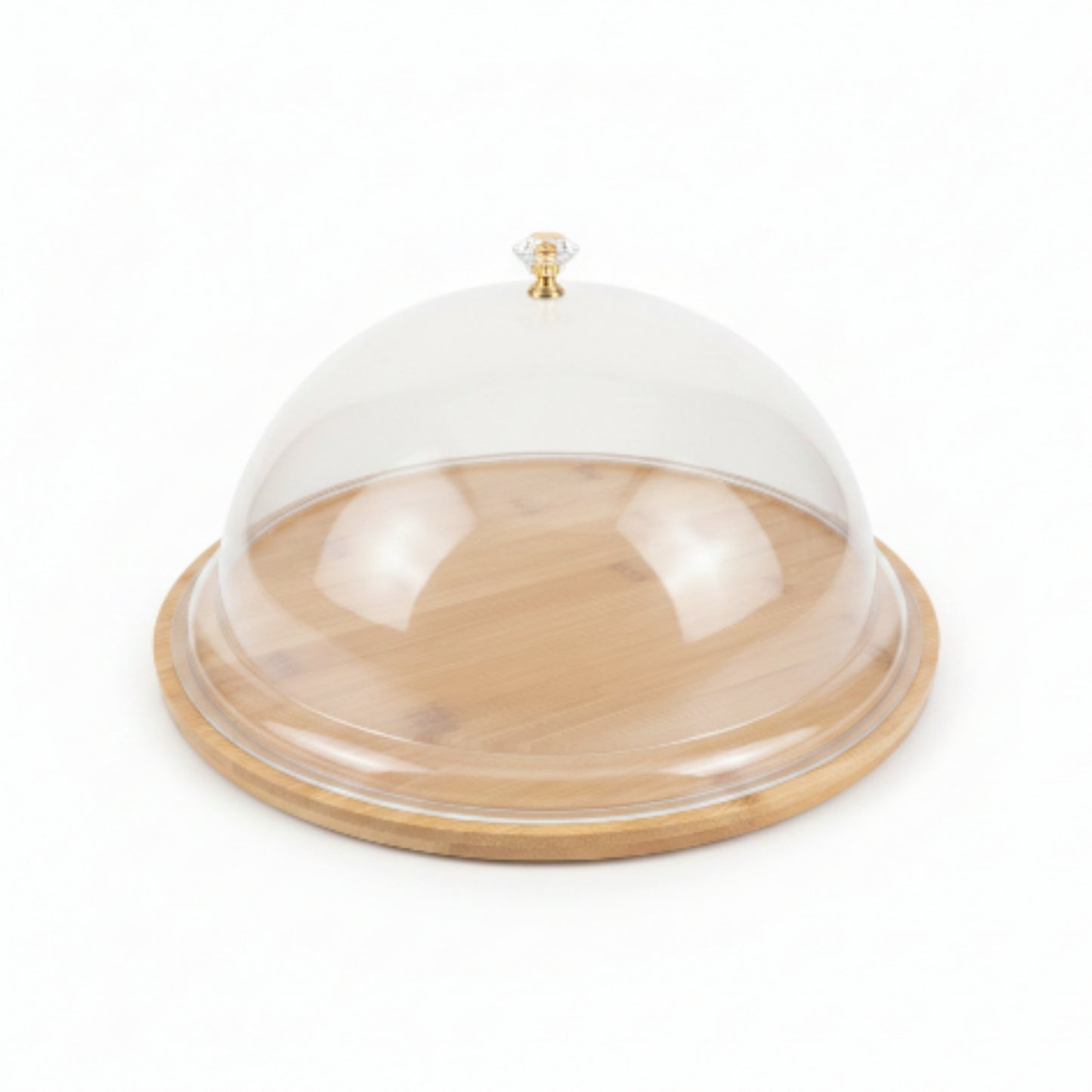 Round Acrylic Cake Dome With Bamboo Base and Crystal Knob - Large