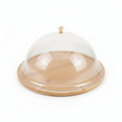 Round Acrylic Cake Dome With Bamboo Base and Crystal Knob - Large