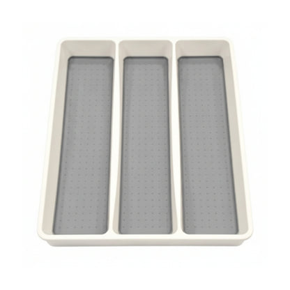 3-Compartment Cutlery Organizer Caddy – White & Grey Kitchen Utensil Holder and Countertop Storage