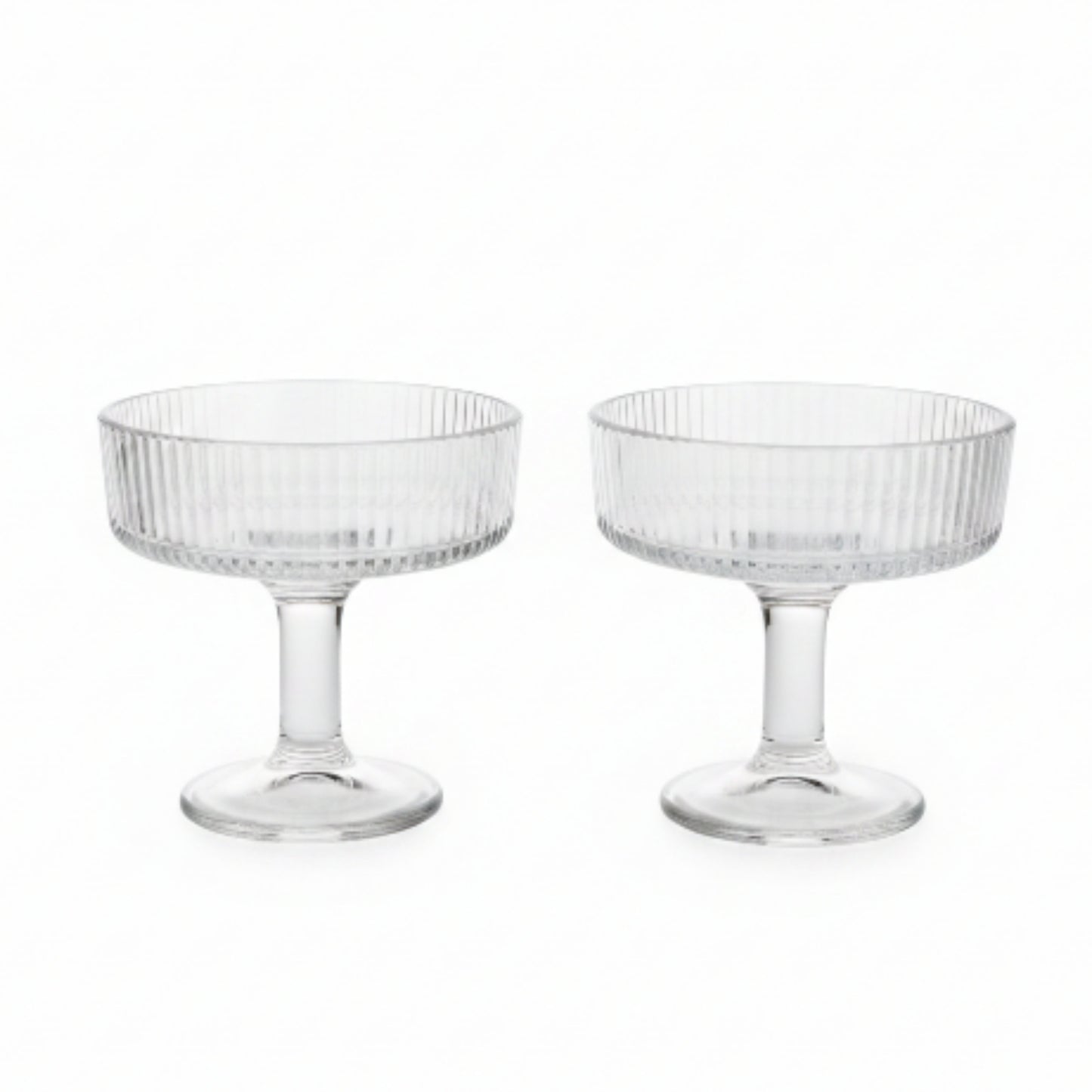 2pc Premium Ribbed Glass Ice Cream Sundae Cups – Dessert Serving Bowls