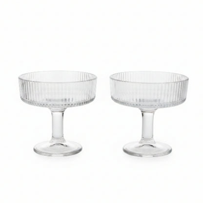 2pc Premium Ribbed Glass Ice Cream Sundae Cups – Dessert Serving Bowls