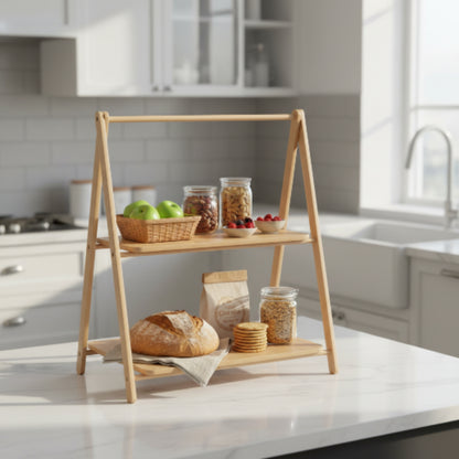 Takmehome 2-Tier Bamboo Snack Rack – Kitchen Countertop Food Storage & Organizer Stand