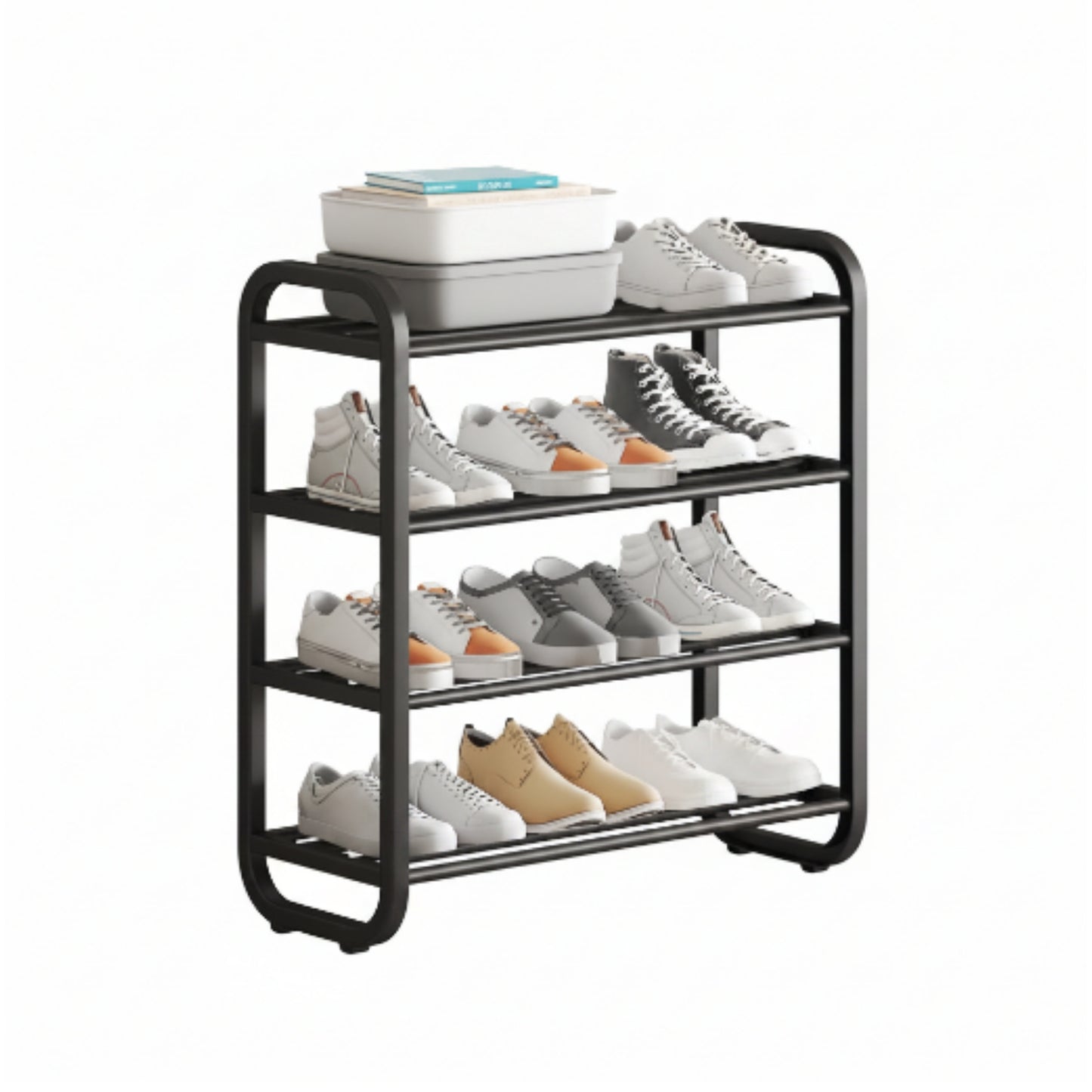 Takmehome 4-Tier Black Shoe Rack – Space Saving Shoe Storage Organizer for Home & Entryway