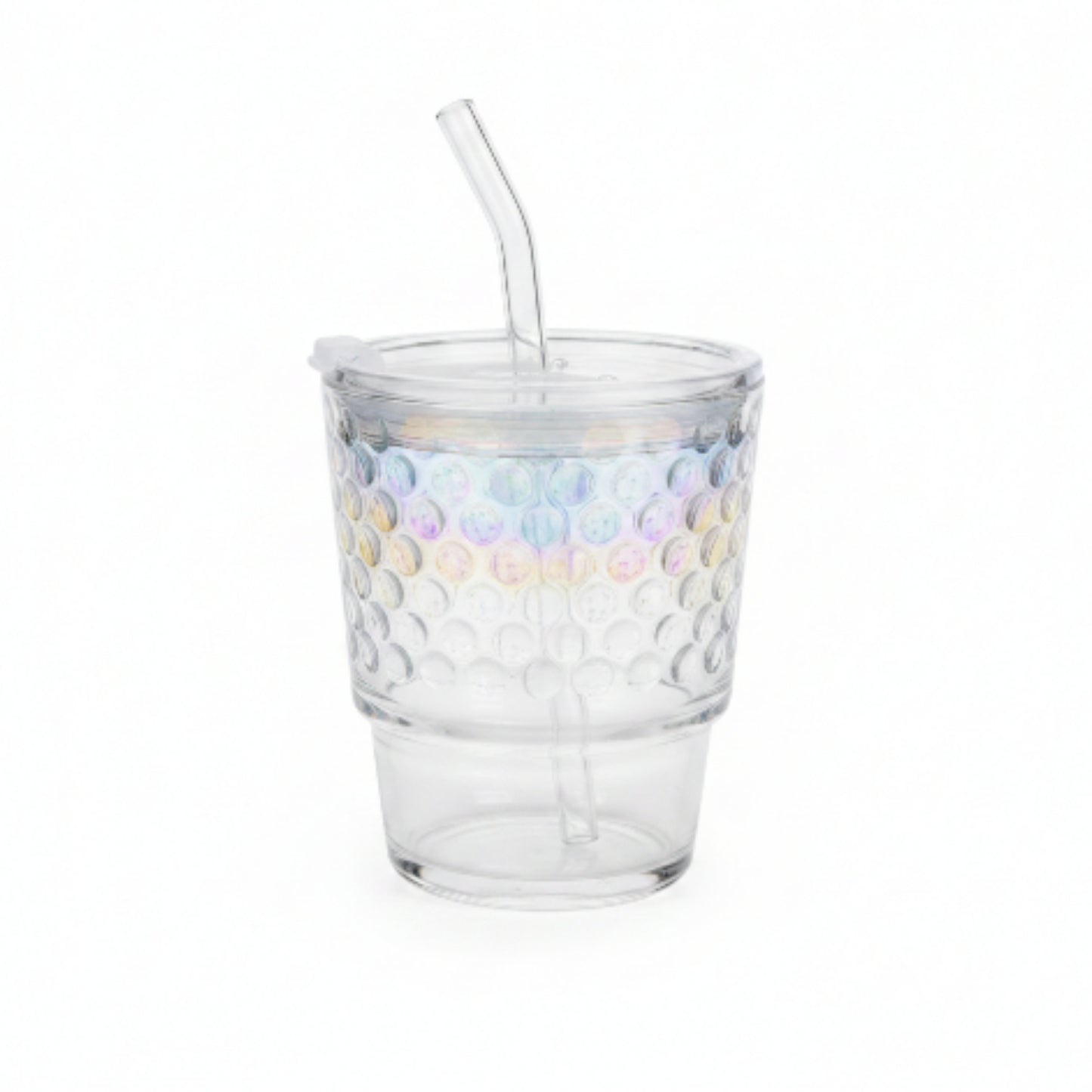 Rainbow Dotted Glass Cup with Lid & Straw 400ml | Reusable Iced Coffee Tumbler