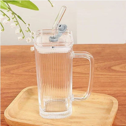 Square glass cup with straw-380ml