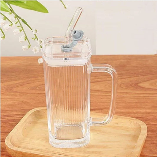 Square glass cup with straw-380ml