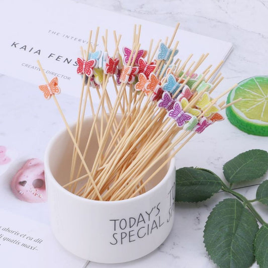 24pc Bamboo Fruit Forks -  Butterfly