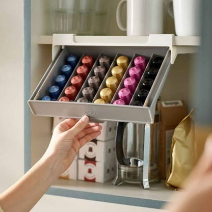 Under shelf coffee pod holder