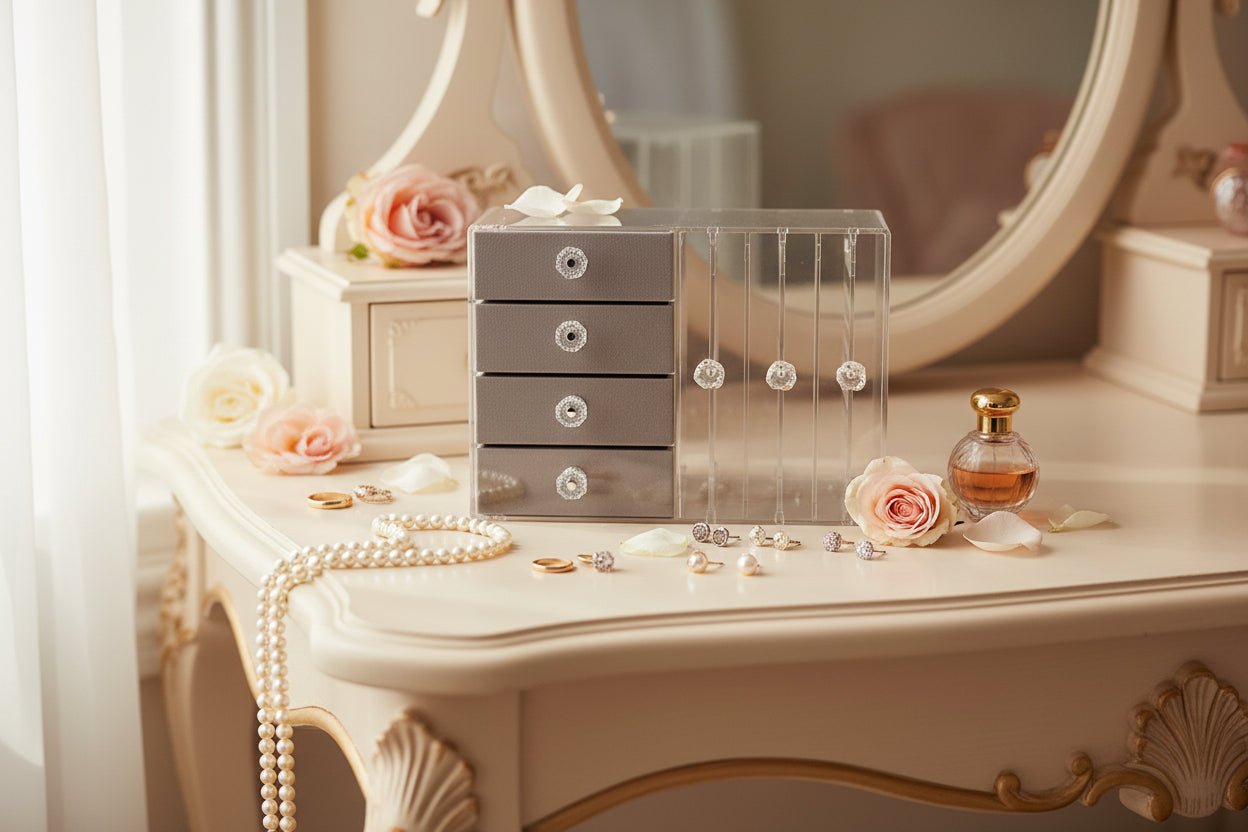Acrylic 4 Drawer Jewelry Organizer With Earring Holder