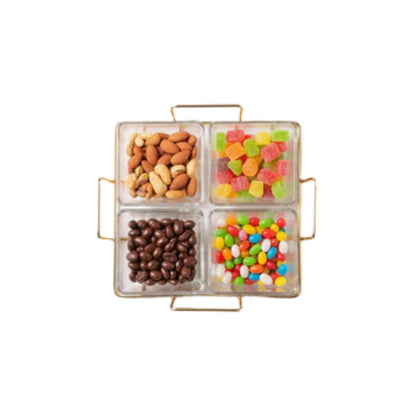 Acrylic 4pc Snack Bowl Set With Gold Handle