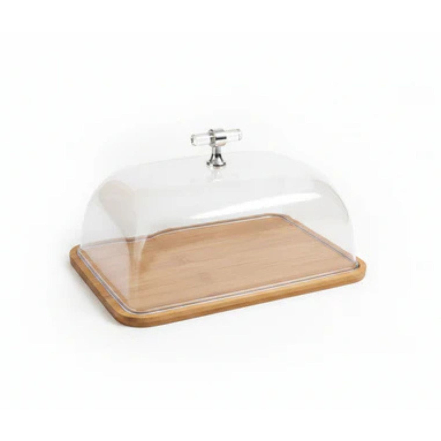 Acrylic Cake Dome With Bamboo Base & Silver Handle 31x19cm