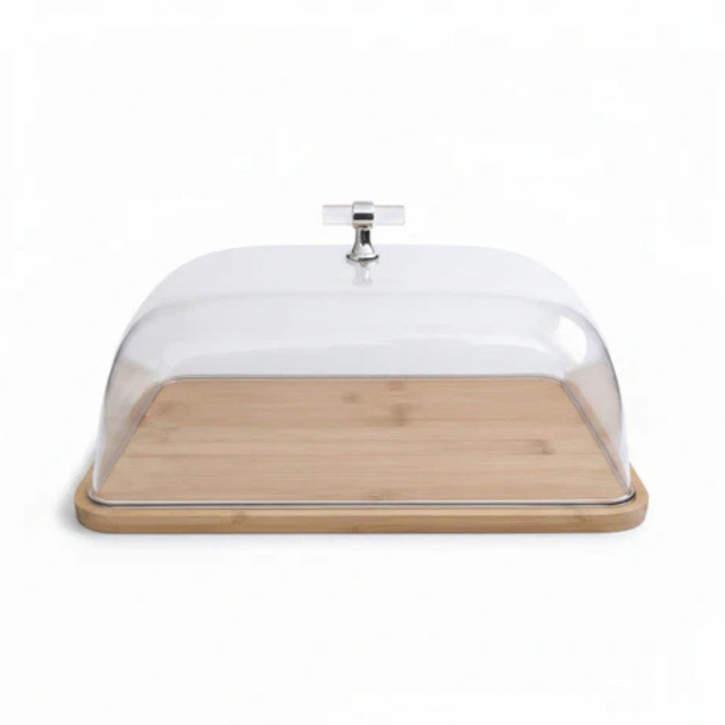 Acrylic Cake Dome With Bamboo Base & Silver Handle 33x23cm