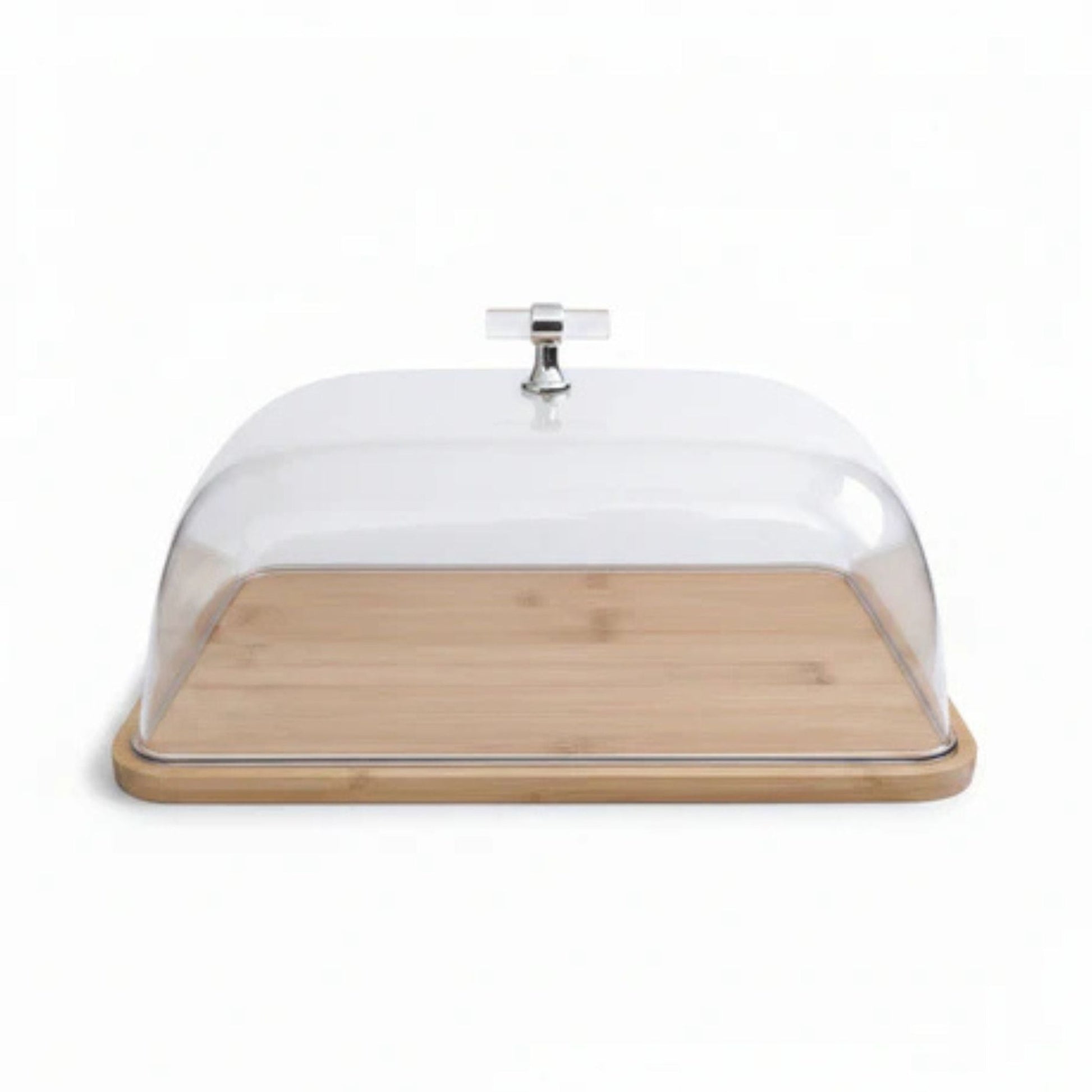 Acrylic Cake Dome With Bamboo Base & Silver Handle 33x23cm