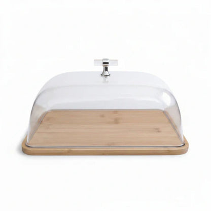 Acrylic Cake Dome With Bamboo Base & Silver Handle 33x23cm